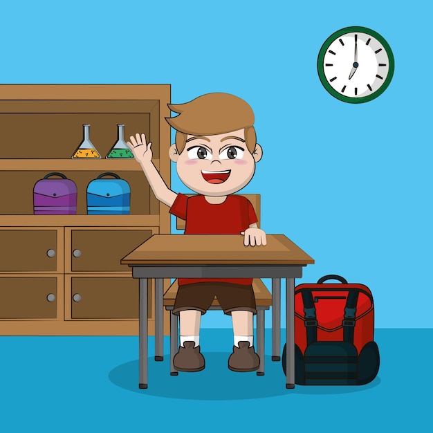 Premium Vector | Cute boy at classroom cartoon vector illustration ...