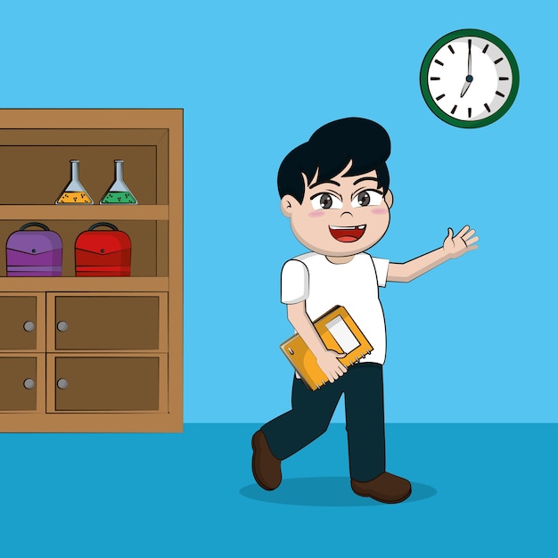 Premium Vector | Cute boy at classroom cartoon vector illustration ...