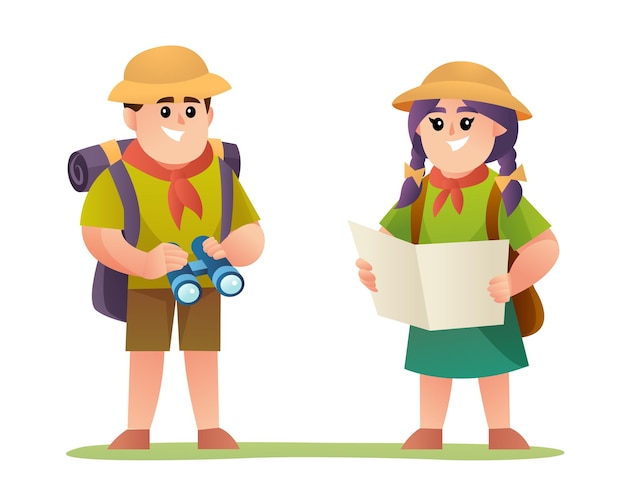 Premium Vector | Cute boy and girl explorer with scout costume characters
