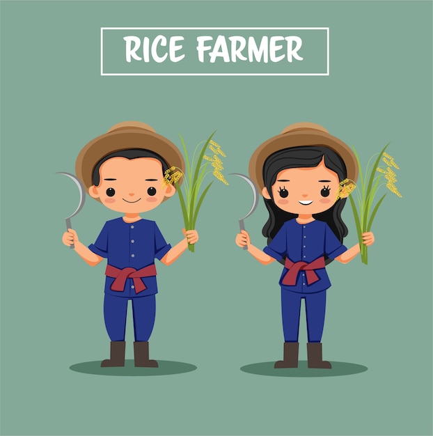 Download Premium Vector | Cute boy and girl rice farmer cartoon ...