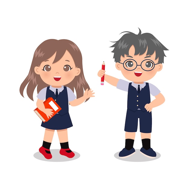 Premium Vector Cute Boy And Girl In School Uniform Educational Clip Art Design Isolated In White