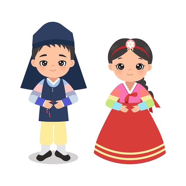 Premium Vector | Cute boy and girl wearing traditional korean costume