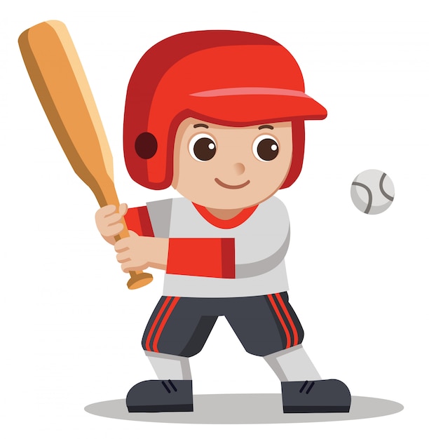 Premium Vector | A cute boy hitting ball with wooden bat.