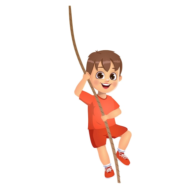 Premium Vector | Cute boy kid climbing on rope