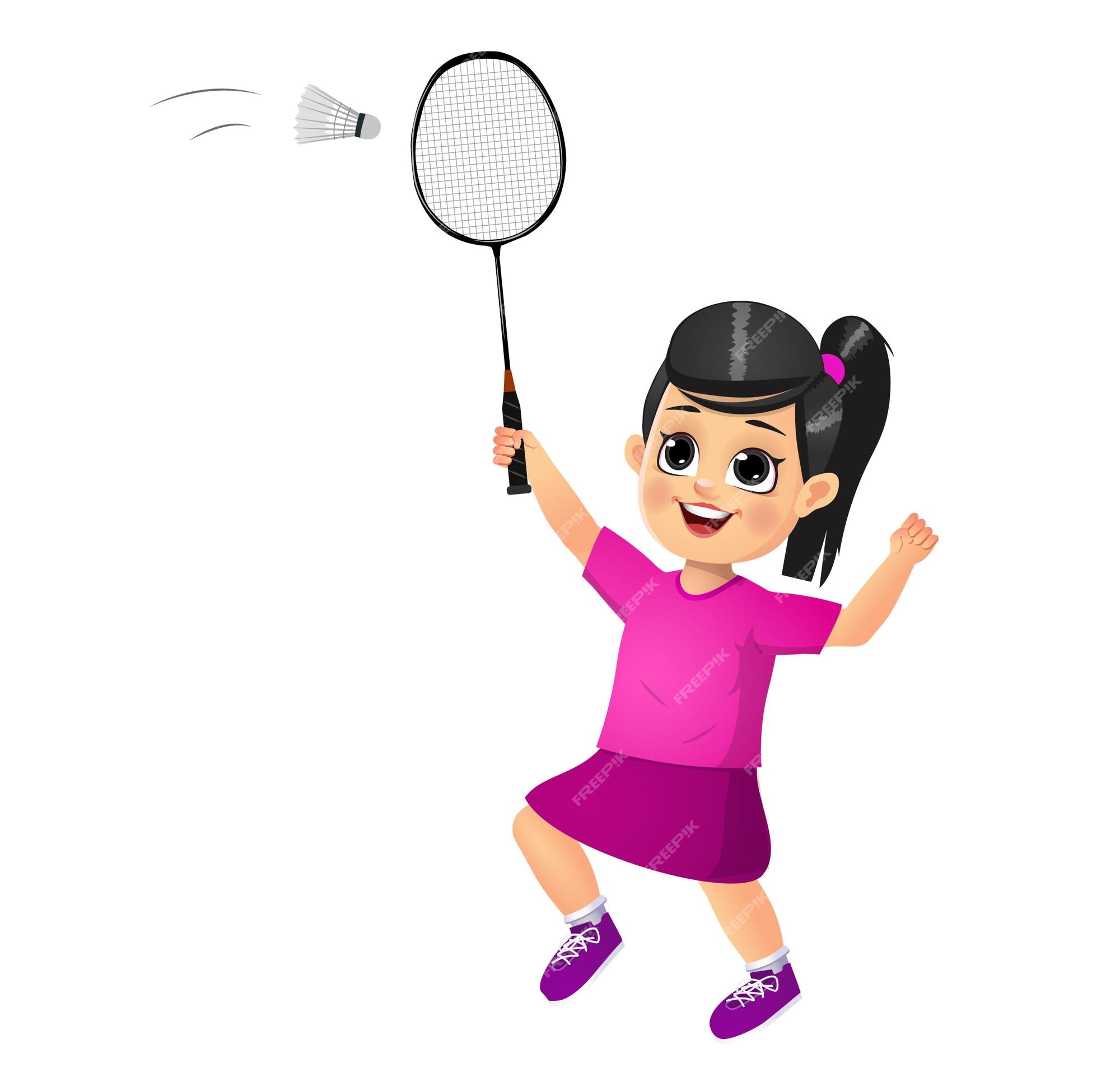 Premium Vector | Cute boy kid playing badminton