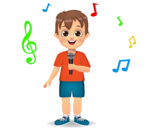 Premium Vector | Cute boy kid singing song isolated on white