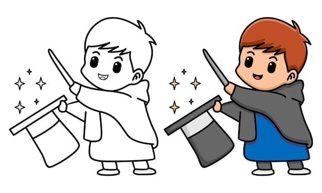 Download Premium Vector | Cute boy magician coloring page for kids