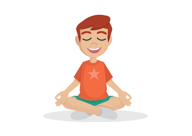 Premium Vector | Cute boy meditate.