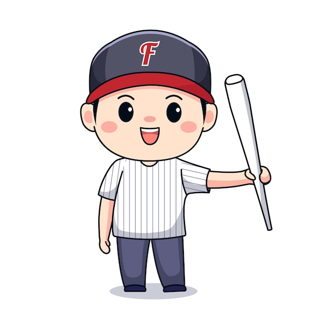 Premium Vector | Cute boy playing baseball kawaii chibi character design