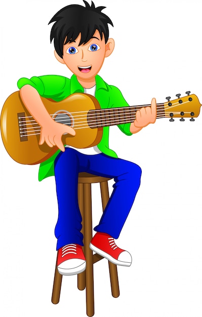 ギターを弾くかわいい男の子 プレミアムベクター