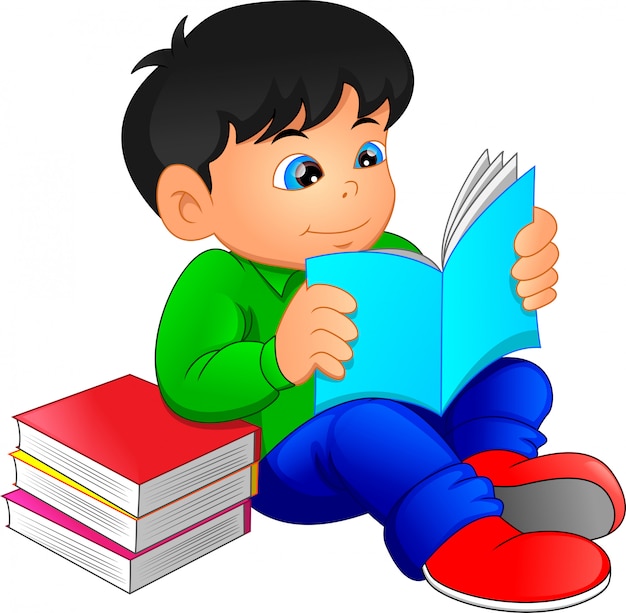 Premium Vector | Cute boy reading books