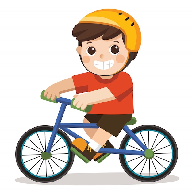 Premium Vector | A cute boy riding a bicycle on a white background.