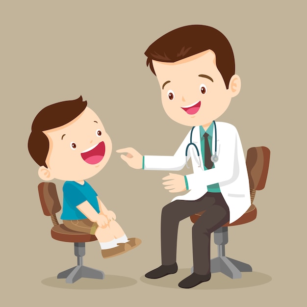 Premium Vector | Cute boy see doctor