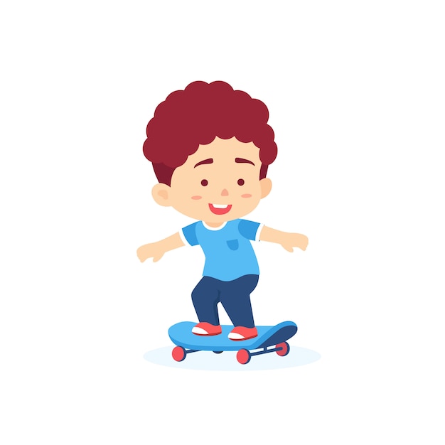 Cute boy stand on skateboard Premium Vector