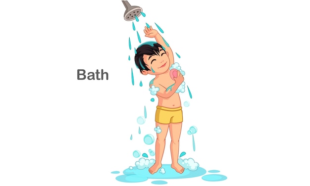 Premium Vector Cute Boy Taking A Bath Vector Illustration 0511