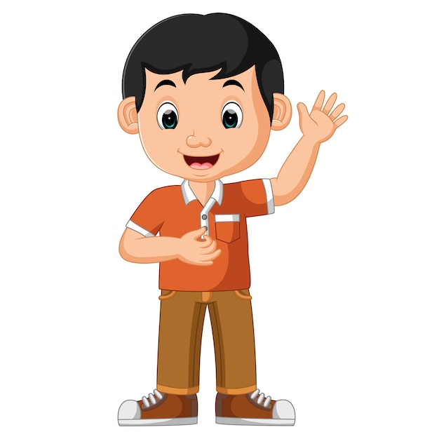 Premium Vector | Cute boy waving cartoon