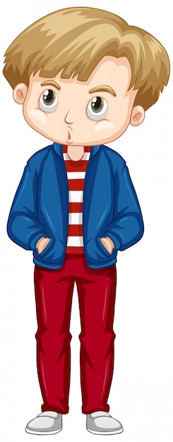 Cute boy wearing blue jacket and red pants | Free Vector