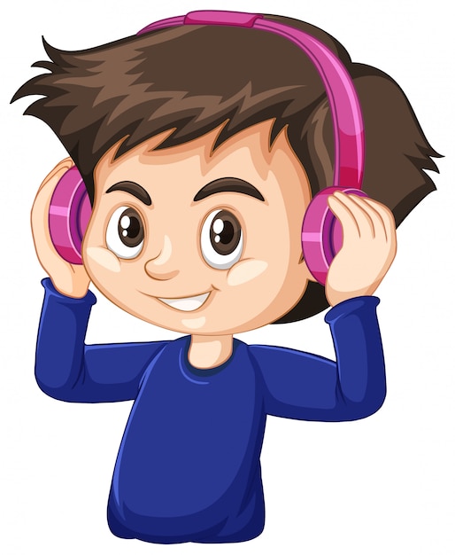 Free Vector | Cute boy wearing pink headphone on white background