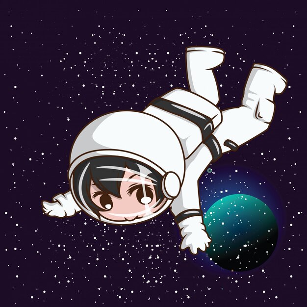 宇宙飛行士の衣装でかわいい男の子 プレミアムベクター