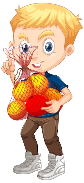 Download Free Vector | Cute boy with blonde hair holding fruits in standing position