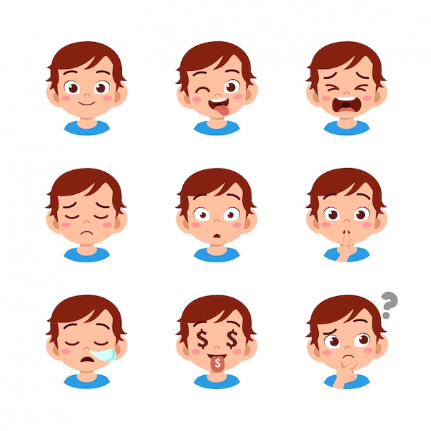 Download Premium Vector | Cute boy with different face expressions