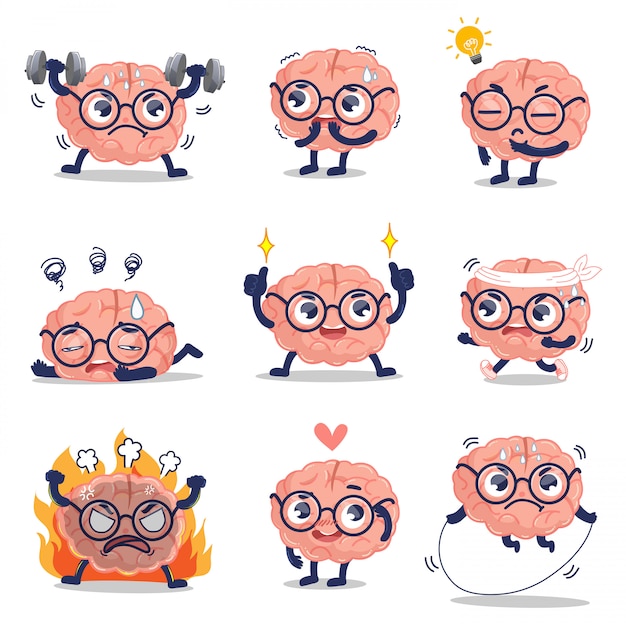 The cute brain is showing emotions and activities that develop healthy brain. Premium Vector