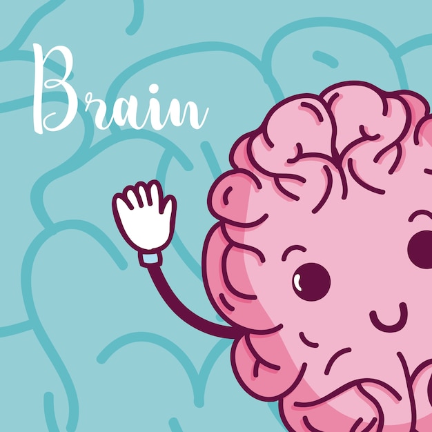 Premium Vector | Cute brain saying hello cartoon