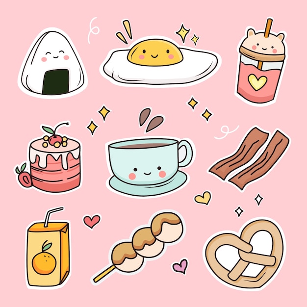 Premium Vector | Cute breakfast food doodle sticker set