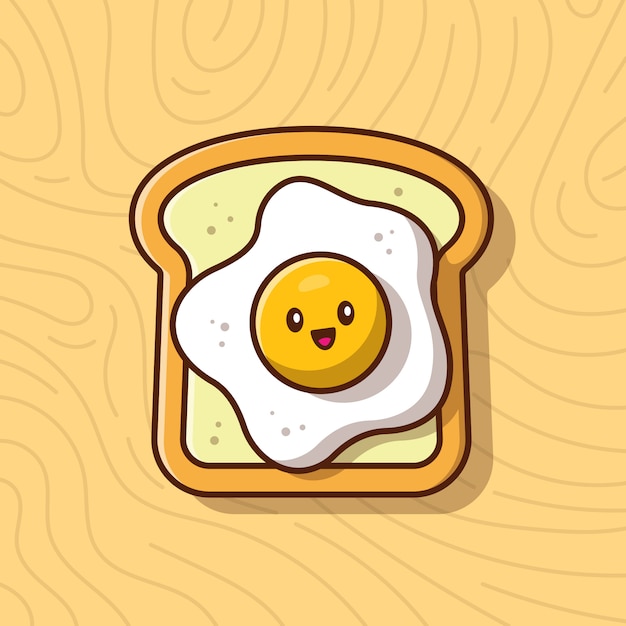 プレミアムベクター かわいい朝食は卵アイコンイラストのパンをトーストしました 分離された食品朝食アイコンコンセプト フラット漫画スタイル