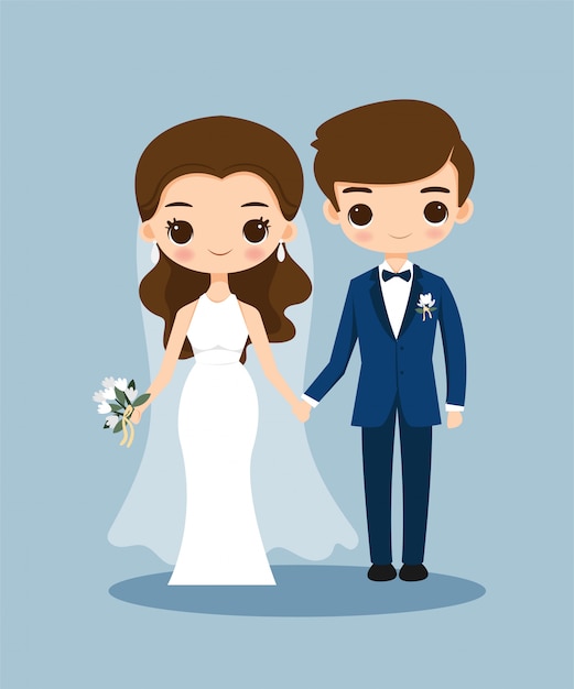 Premium Vector | Cute bride and groom cartoon on wedding invitation card