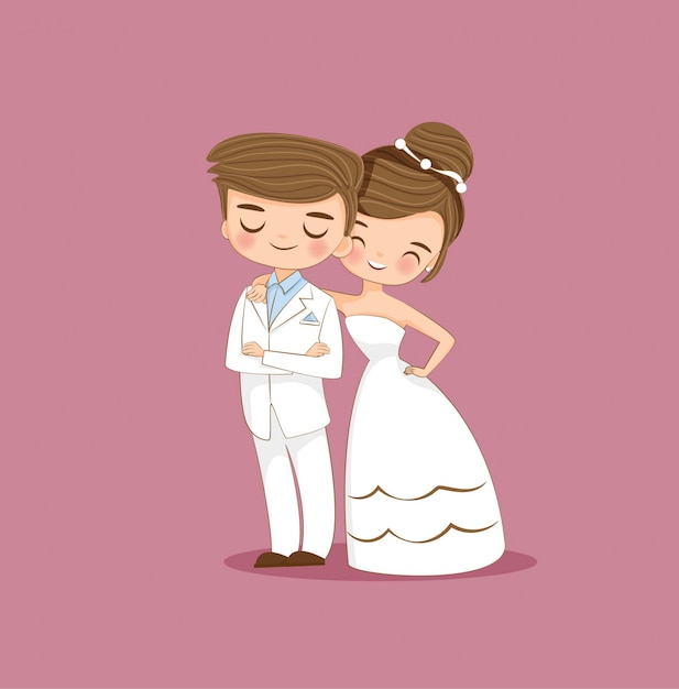 Cute Bride And Groom Couple Cartoon Character Premium Vector 5746