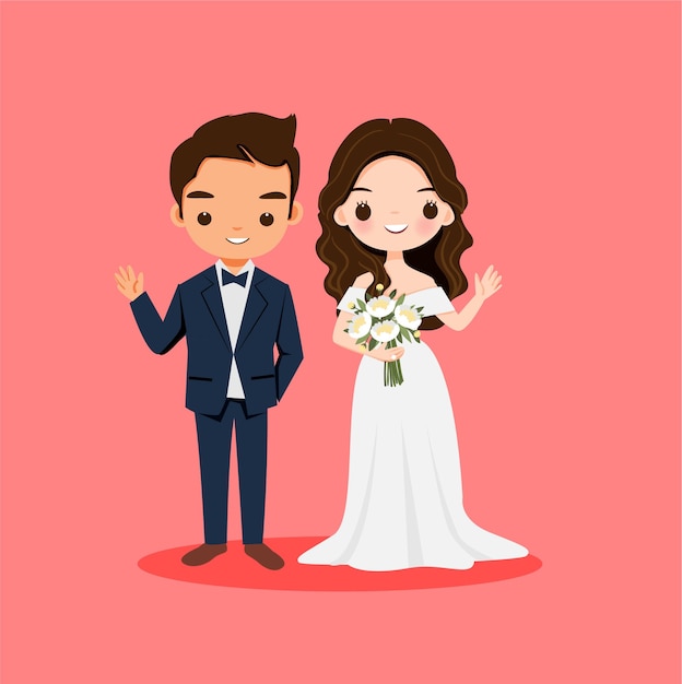 Premium Vector | Cute bride and groom couple in wedding dress cartoon