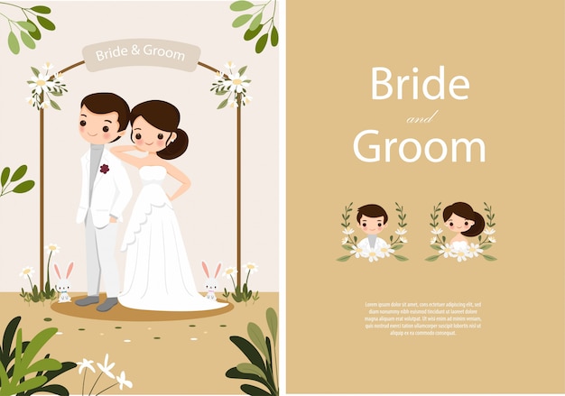 Cute Bride And Groom On Wedding Invitations Card Template Vector Premium Download 9192