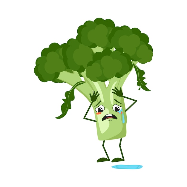 Premium Vector | Cute broccoli characters with crying and tears ...