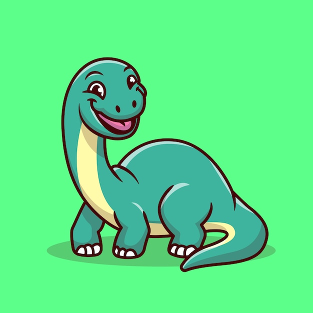 かわいいブロントサウルス笑みを浮かべて漫画アイコンイラスト 分離された動物恐竜アイコンコンセプト フラット漫画のスタイル プレミアムベクター