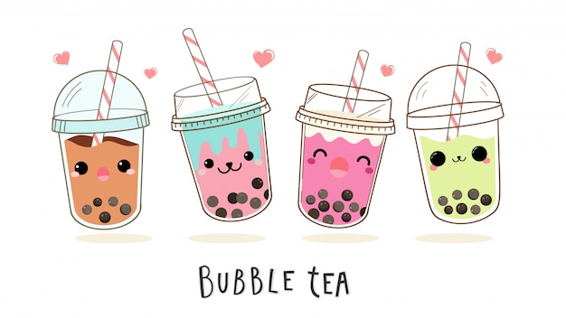 Premium Vector Cute Bubble Milk Tea Cartoon Characters Set