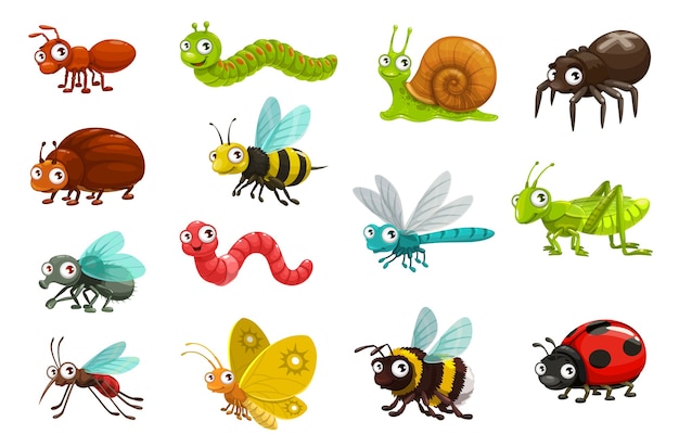 かわいい虫や昆虫の漫画のキャラクター プレミアムベクター