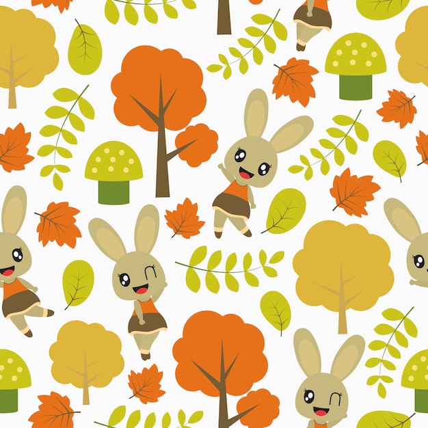 Premium Vector | Cute bunny and autumn elements pattern