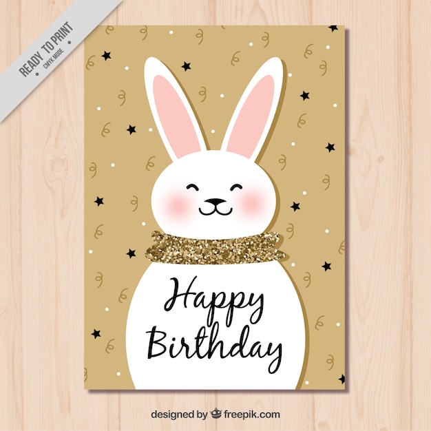 Cute bunny birthday card Vector Free Download