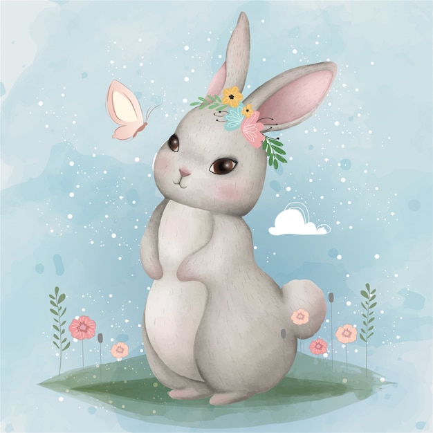 Premium Vector | Cute bunny and butterfly