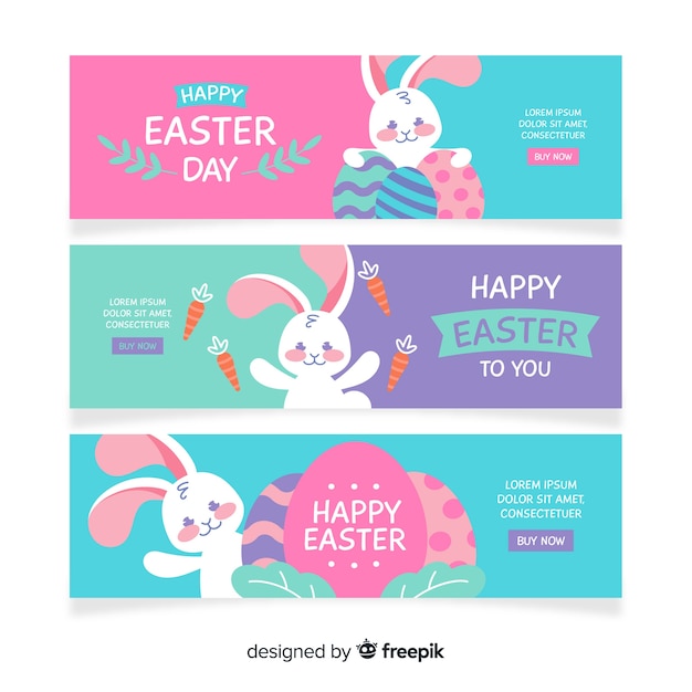 Download Cute bunny easter day banner | Free Vector