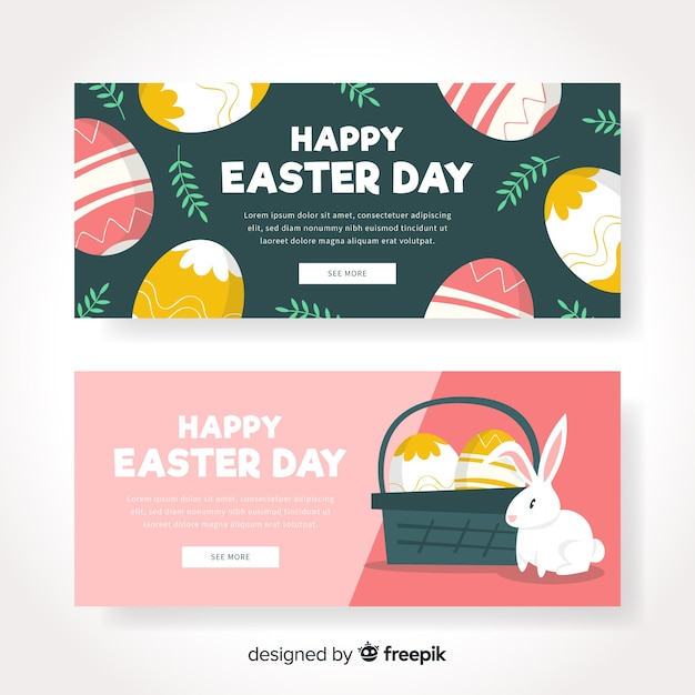 Download Cute bunny easter day banner Vector | Free Download