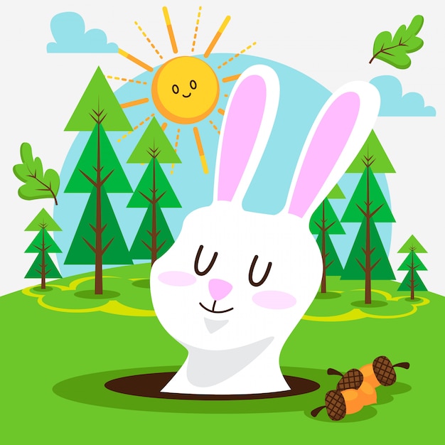 Premium Vector | Cute bunny in the forest