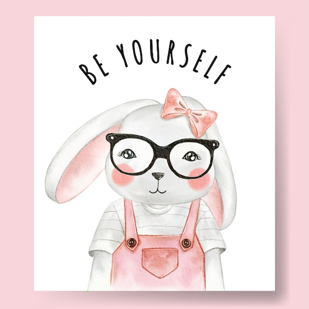 Download Cute bunny girl wearing glasses watercolor illustration ...