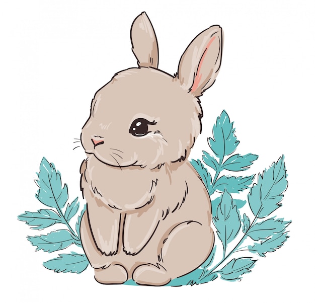 Download Cute bunny and leaves. illustration. | Premium Vector