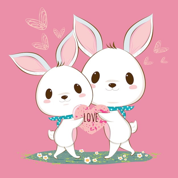 Premium Vector | Cute bunny rabbit couple