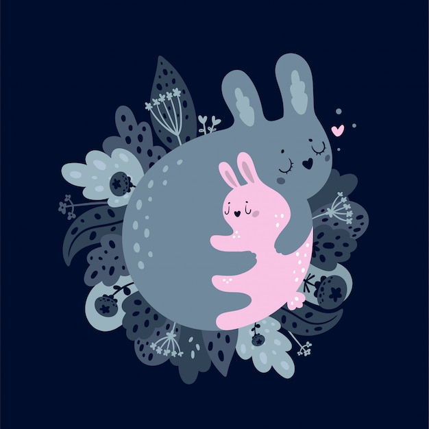 Download Cute bunny rabbit family mom and kid Vector | Premium Download