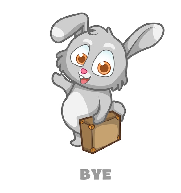 Cute bunny rabbit mascot cartoon character bye | Premium Vector