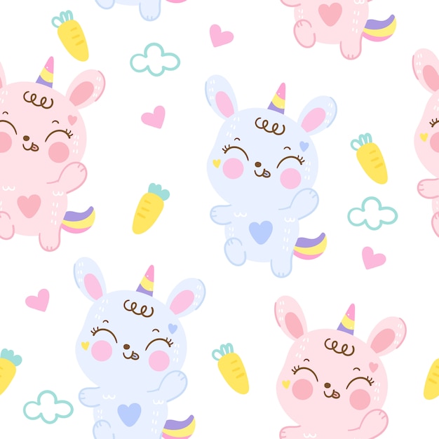 Download Cute bunny rabbit seamless pattern cartoon | Premium Vector