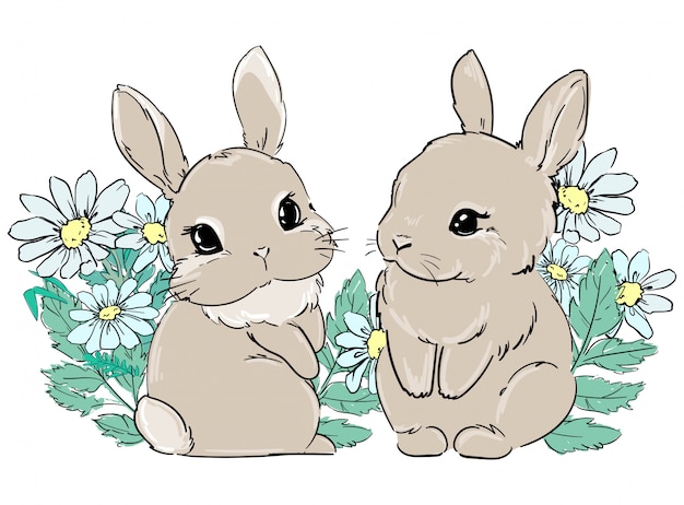 Download Cute bunny sits in flowers, daisies. print for children's ...